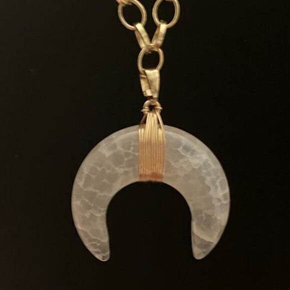 Handcrafted Cracked Gold Agate Crescent Necklace - Picture 4 of 5